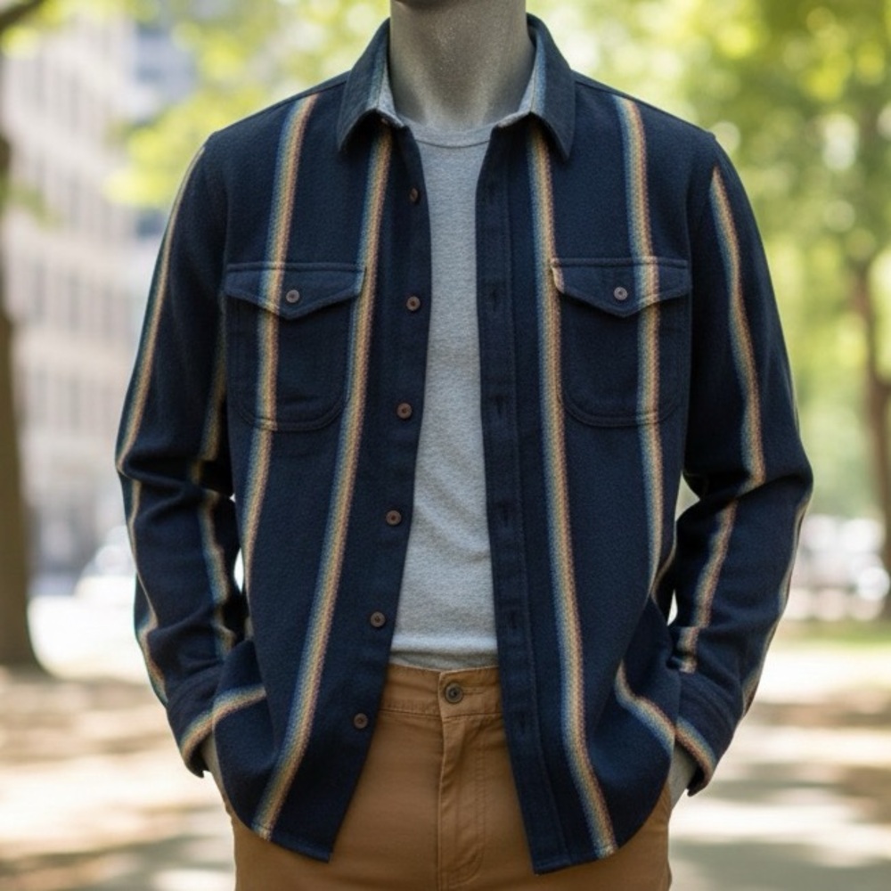 New Outerknown 100% organic cotton striped button down shirt men's size M